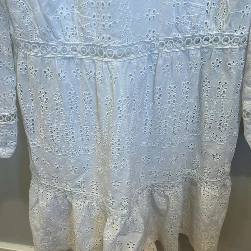 J. Crew‎ White Eyelet Cutout Long Sleeve Lined Dress Size 4